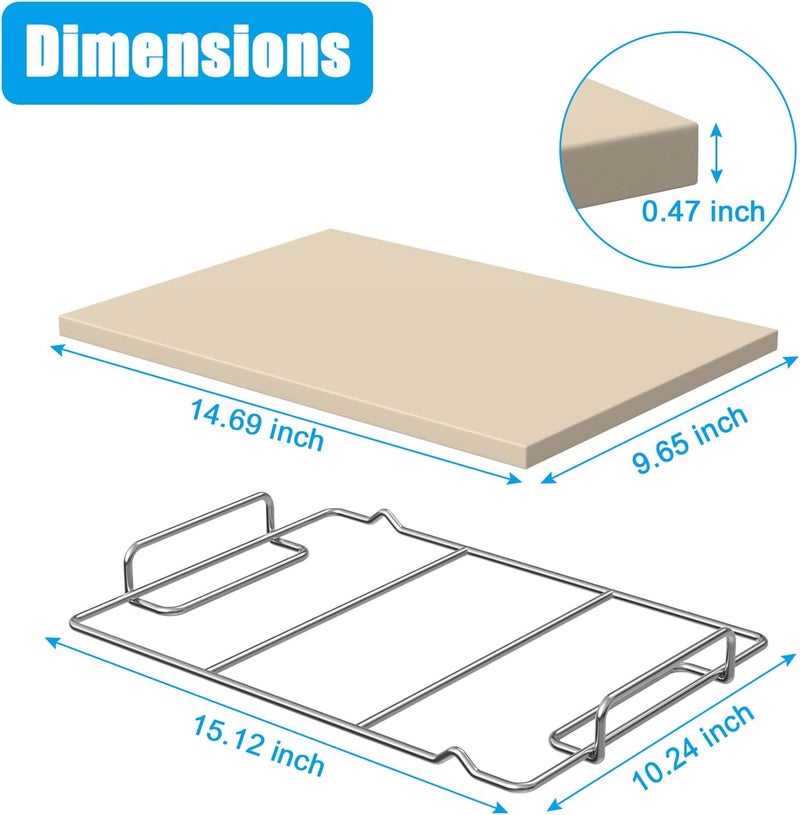 Outspark Pizza Stone with Grill Rack for Ninja Woodfire Outdoor Smoker XL OG800 OG900 Series Grill Accessories, Rectangle Pizza Baking Stone Set for Oven and Grill Baking - Image 2